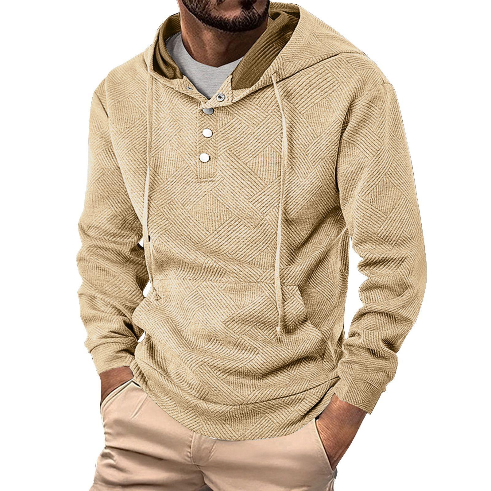 

Чоловічий однотонний світшот із капюшоном на ґудзиках Чоловічий спортивний повсякденний світшот великого розміру L бежевий