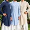 Camisa Masculina de Botão Comprimento Médio Masculina Solta Casual Respirável Kurtas Masculina Longa Túnica Top Roupas Indianas Paquistanesas