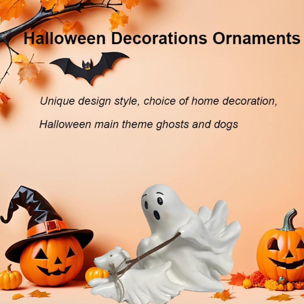 Halloween Ghost Walking Dog Statue Spooky Ghosts Figurine Ghost Dog Resin Figurine for Halloween Party
