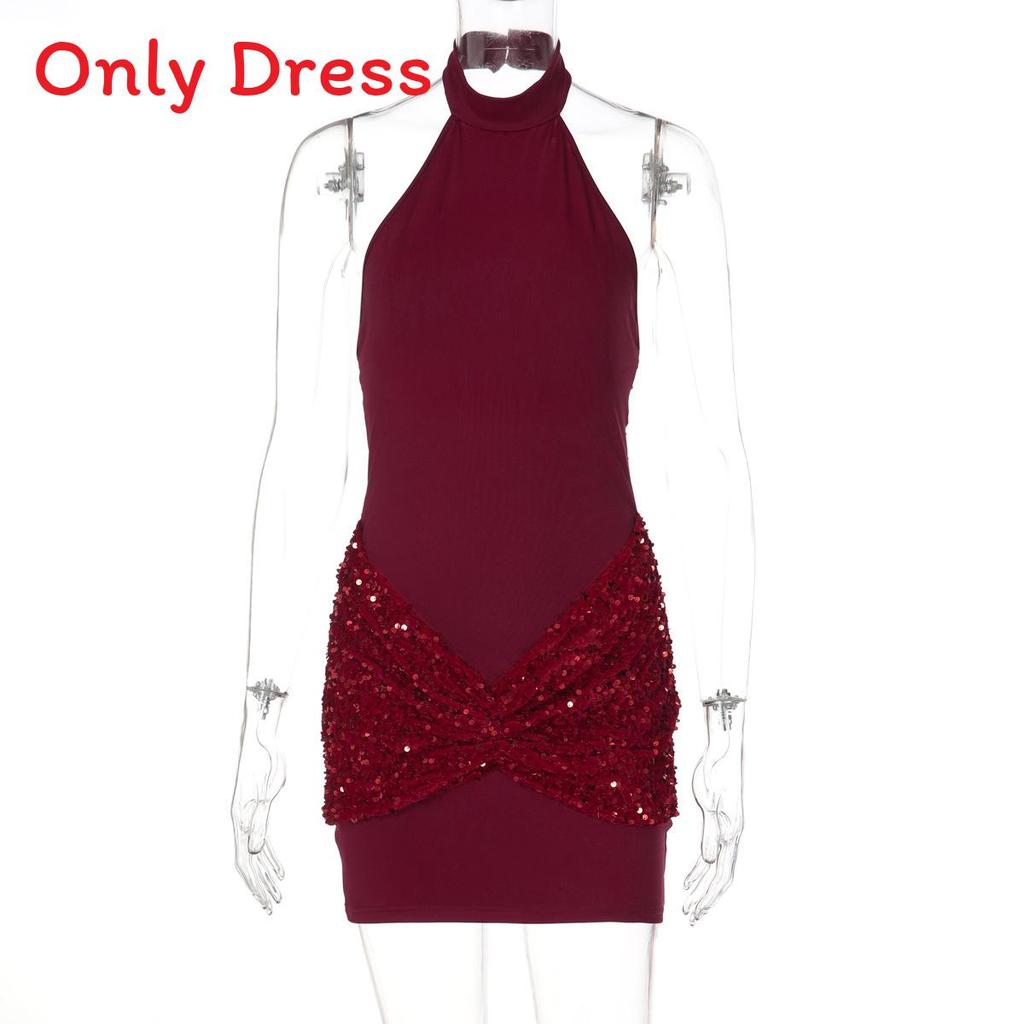 Elegant Backless Sleeveless Dress With Glitter Detailing For Party Wear