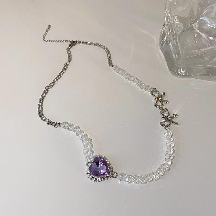 Love Bow Beaded Necklace Female High Sense Temperament Versatile Collarbone Chain Cold Wind Neck Chain Female