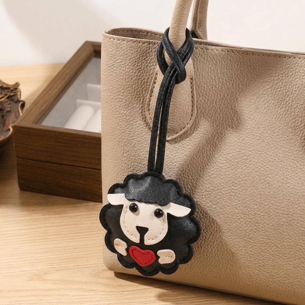 Trendy PU Leather Sheep Keychain Lightweight Soft Lamb Keyring Cartoon Animal Round Heart Bag Charm Coworker