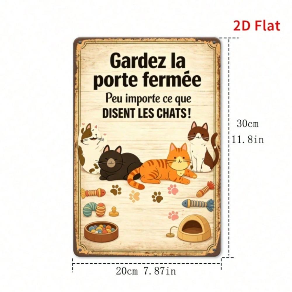 Cute Cat Paw Tin Sign, Retro French Pet Quote, 2D Metal Plaque, Home Entryway Wall Decor, 7.87x11.81in