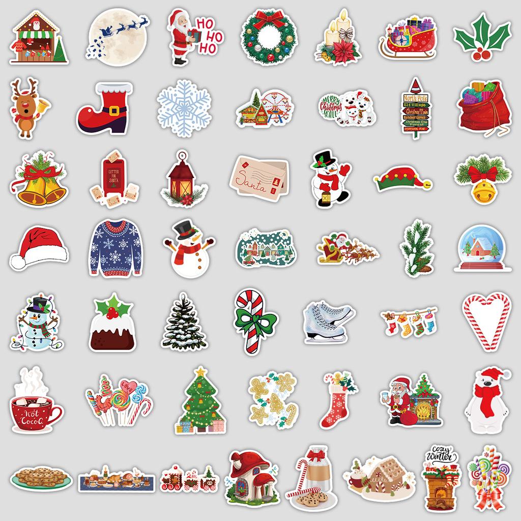 50 Cute Christmas Doodle Stickers, Water Cup Waterproof Decorative Stickers, Cute Snowman Holiday Stickers