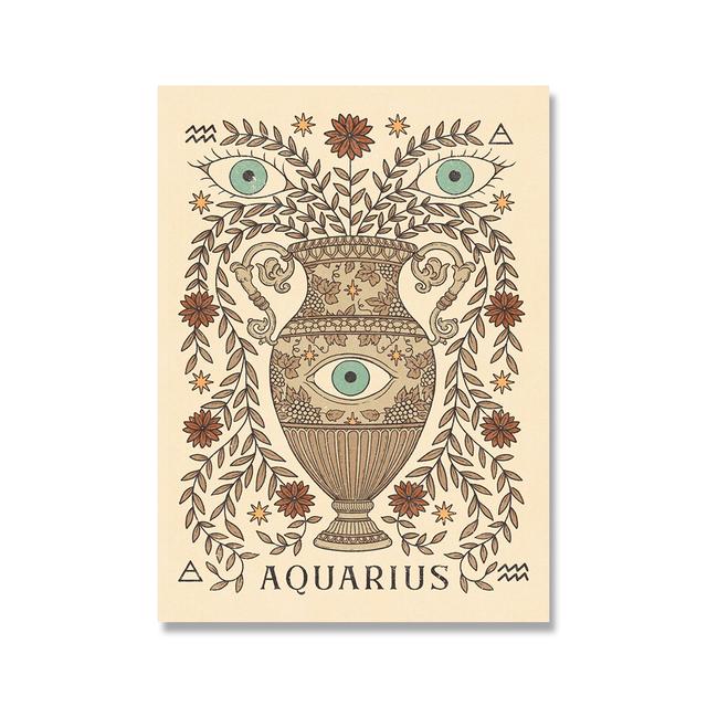 Bohemian Zodiac Konsttryck Canvas inspirerad Astrologi Skorpion Jungfru Vattumannen Väduren Lejon Poster Bilder Sängrum Retro Väggdekor Ingen ram