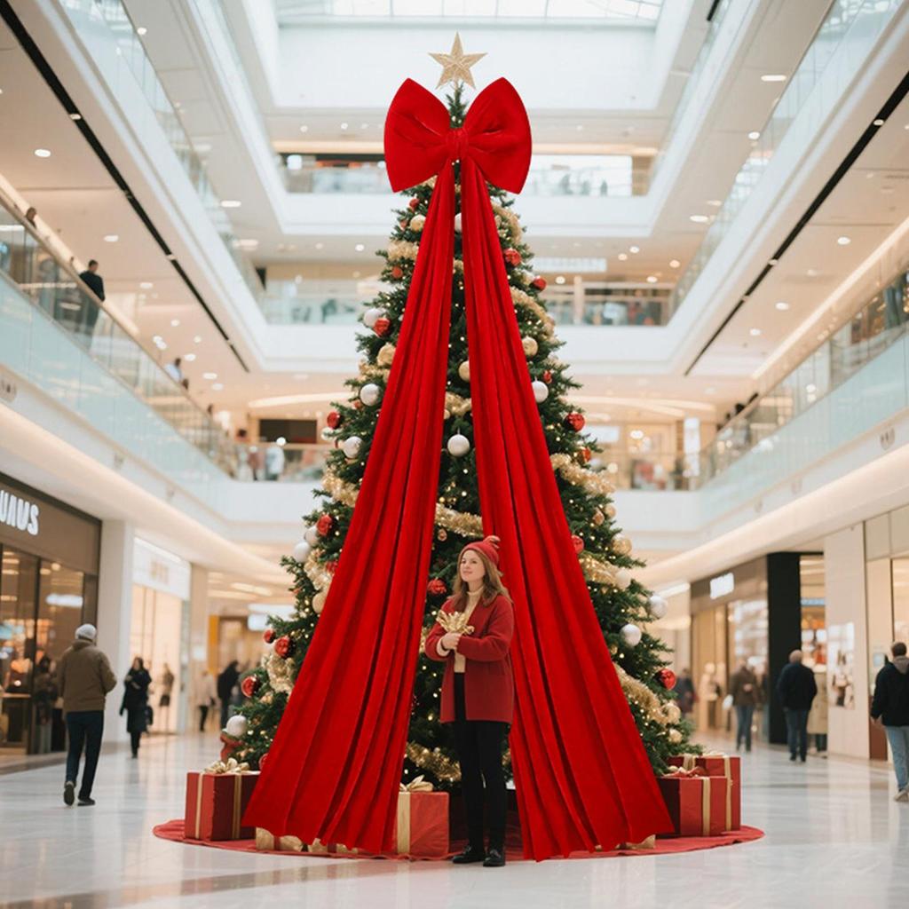 Giant Bow For Christmas Tree 6.6 Ft Seasonal Decor Huge Velvet Bows Christmas Tree Topper Decor For Home Wall Stairs Fireplace