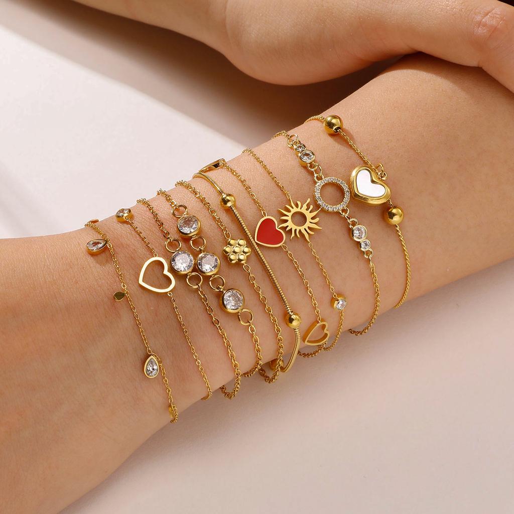 Jewelry, Stainless Steel Zircon Adjustable Bracelet 18K Gold Women'S Jewelry