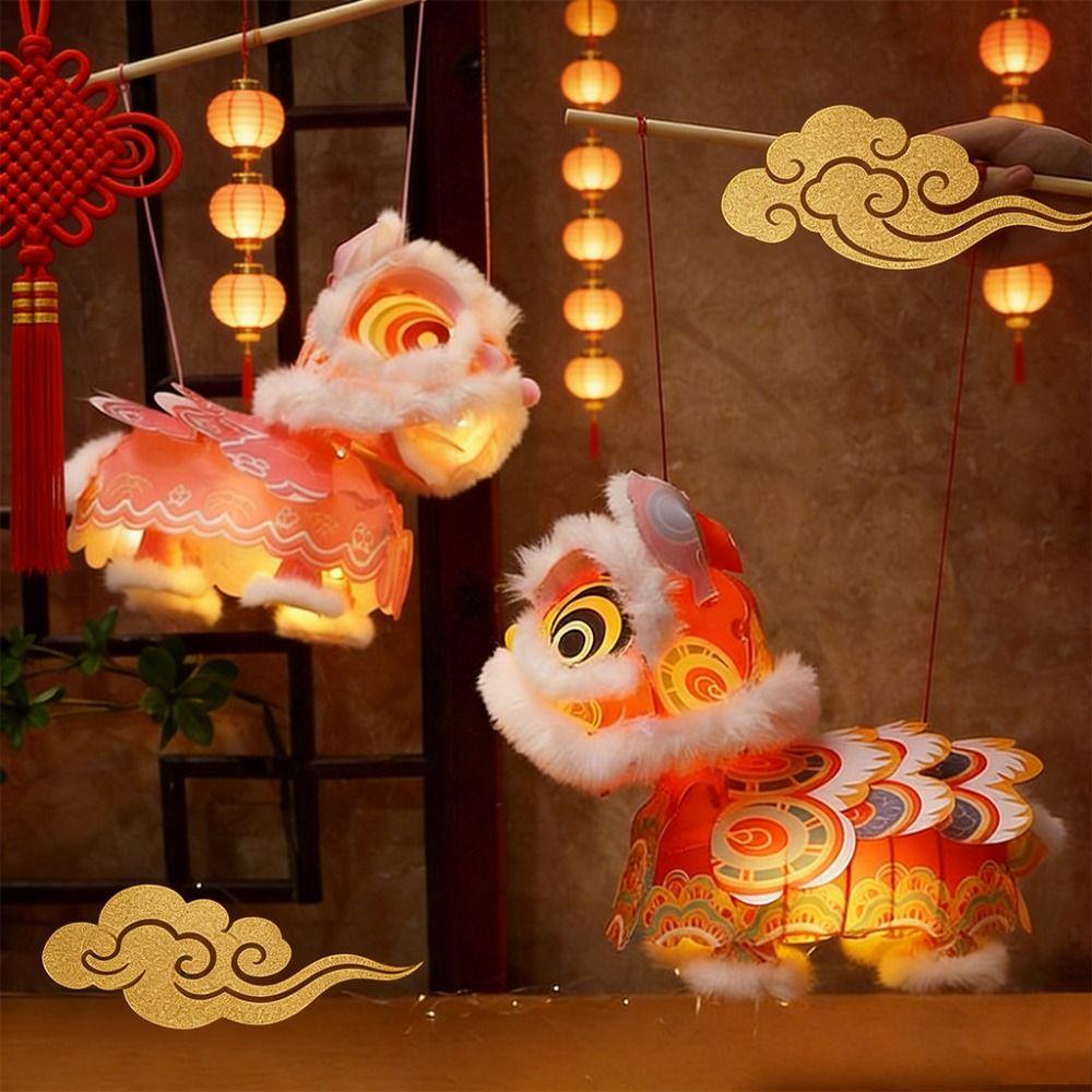 DIY Material Package New Year Lion Dance Lantern with Tassel Waterproof Handmade Lantern Festival Atmosphere Hanging Ornament