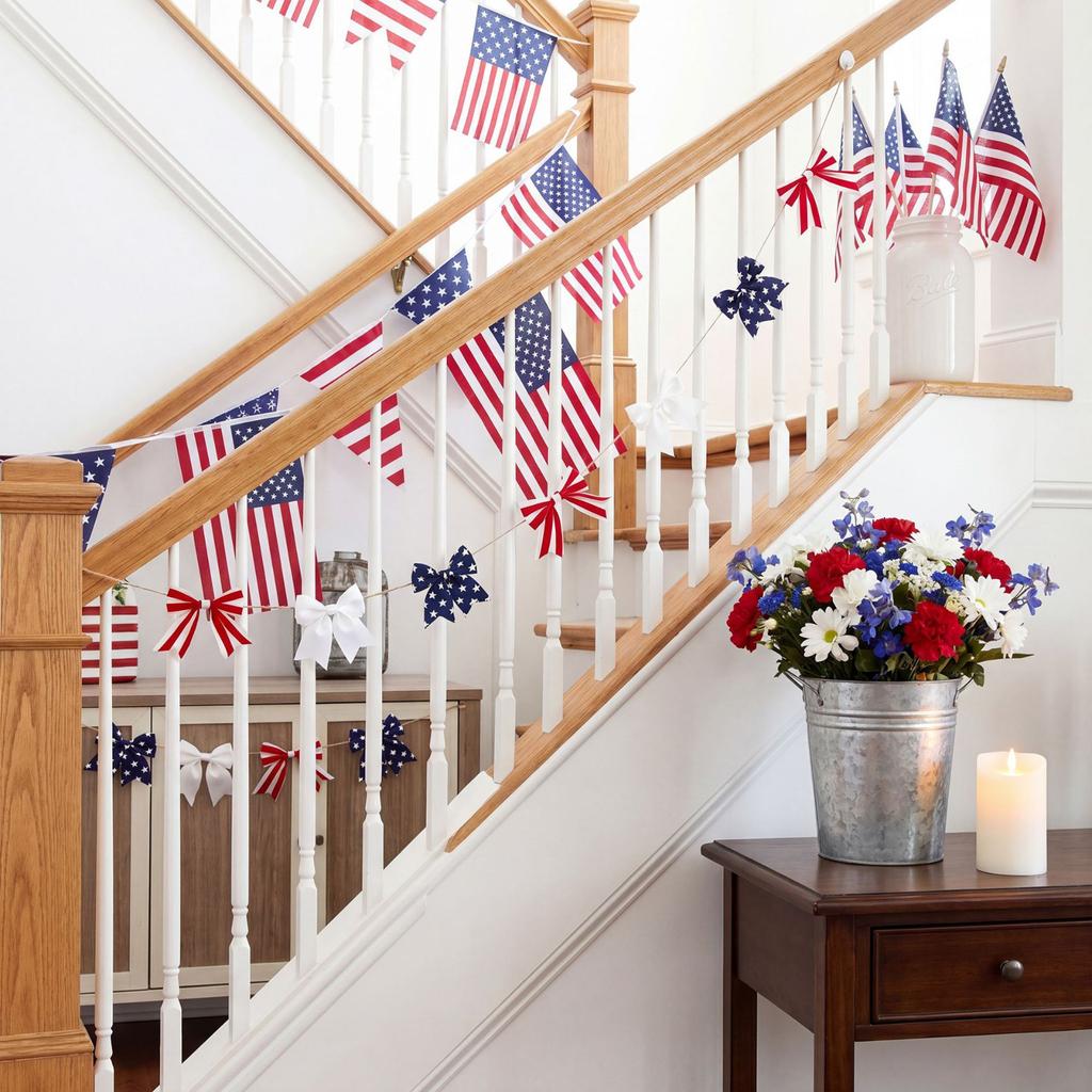 Patriotic Ribbon Garland Decorative Hanging Bunting for National Holiday Party Indoor Outdoor Celebration Home Wall Decoration