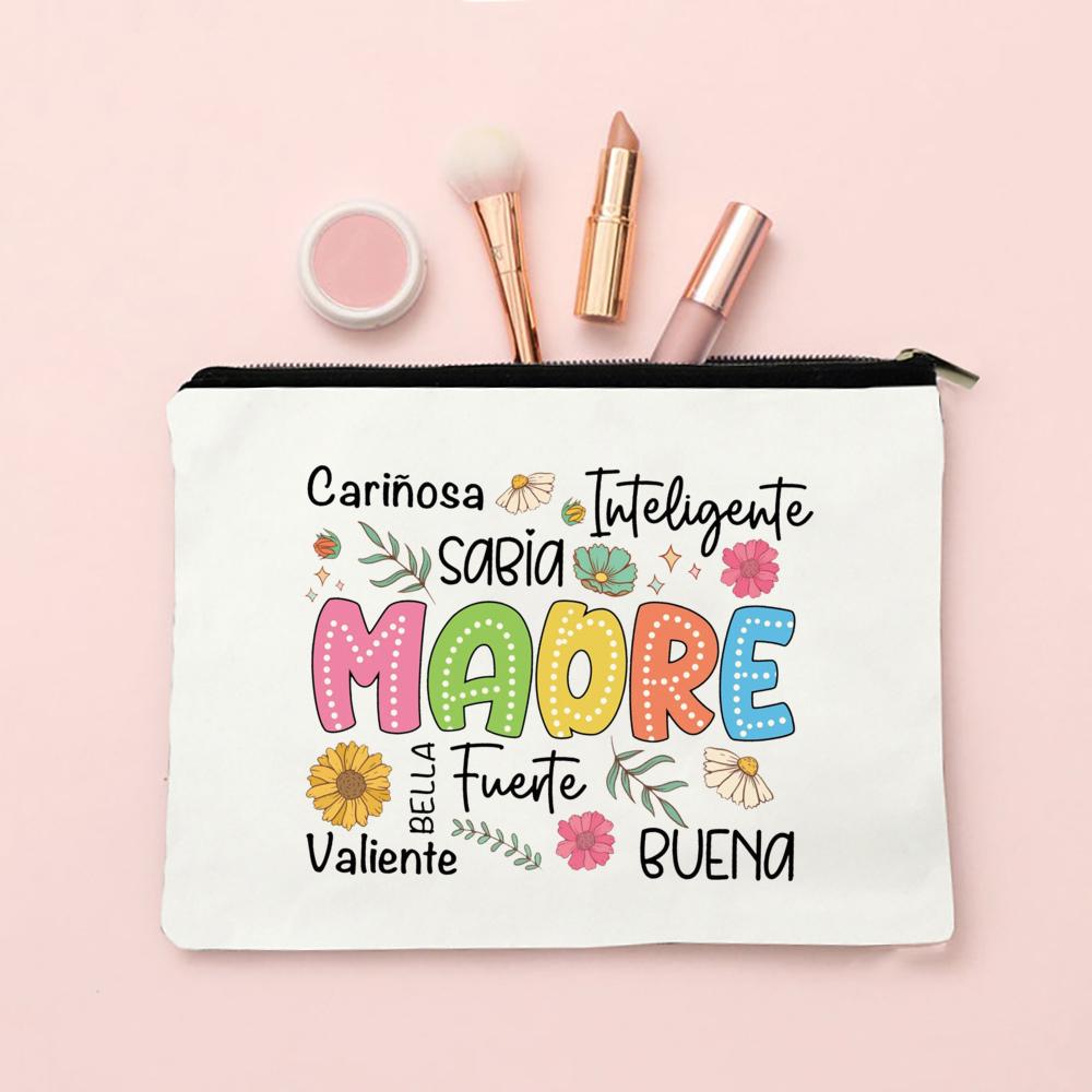 Spanish Printed Makeup Bag Travel Neceser Toiletries Storage Bag Female Canvas Cosmetic Bags Birthday Mother's Day Gift for Mom