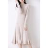 Women's Extra Long Wool Dress - Slim Fit, Round Neck, Autumn/Winter