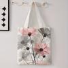 Floral Letter Pattern Printed Tote Bag Able Reusable Shoulder Bag Polyester Handbag Lightweight Casual Shopper Bag