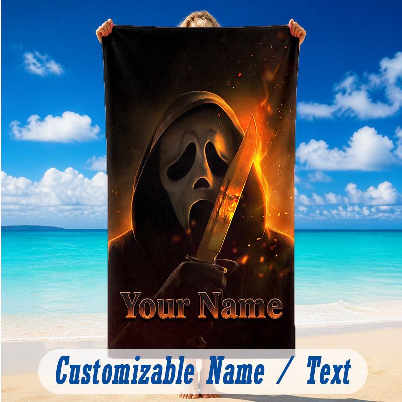 Beach Towel Custom Name Text, Quick Dry Large Towel For Beach HomeScream Ghostface