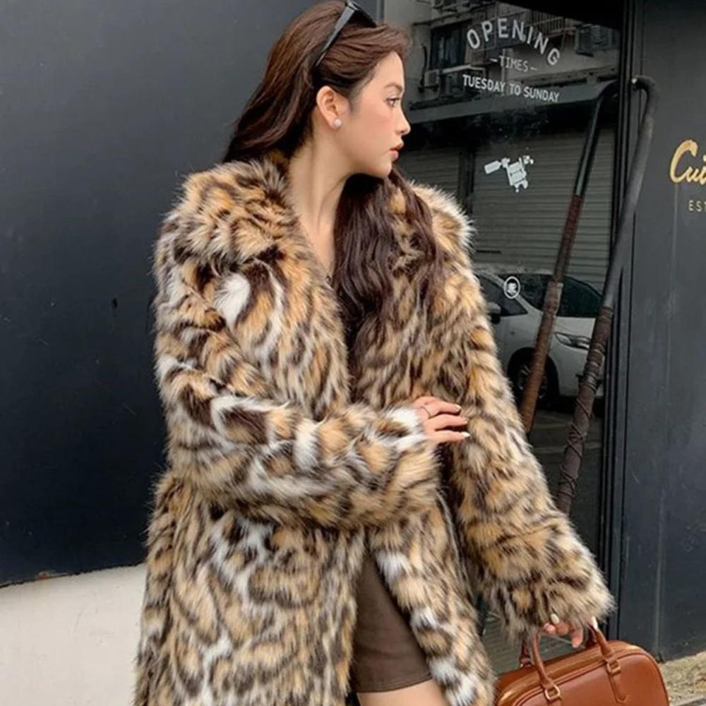

Новое пальто из лисьего меха и травы средней длины с леопардовым принтом на осень и зиму Модная длинная куртка S