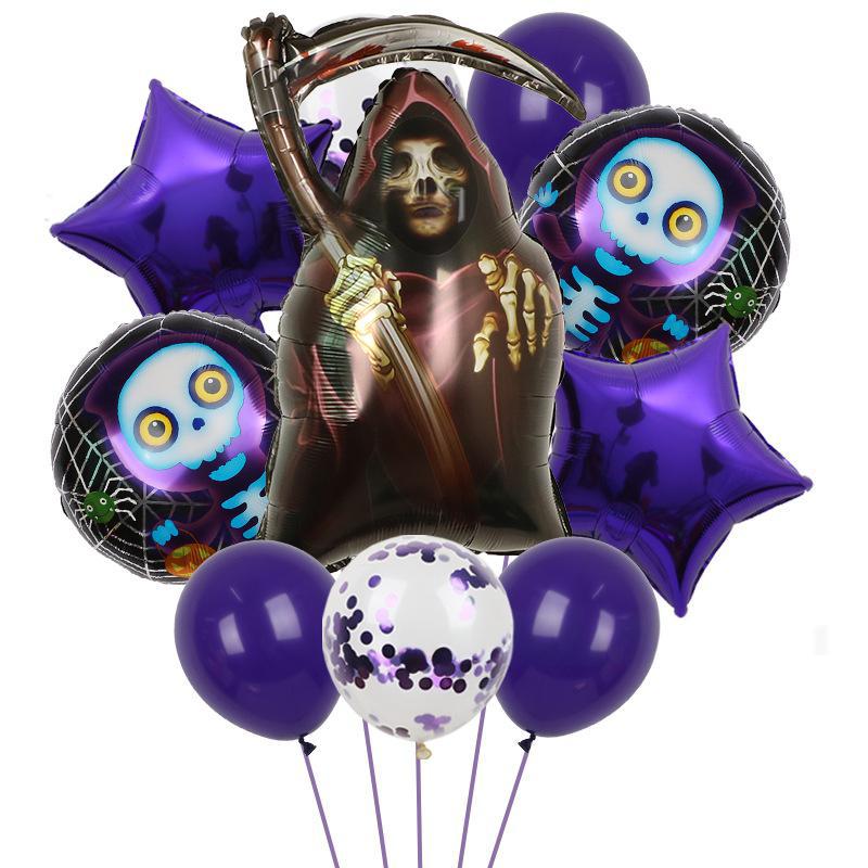 Halloween Pumpkin Cat Skull Ghost Aluminum Film Alien Latex Balloon Set Family Holiday Arrangement Gift