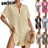 Women's Fashion Casual Solid Color Print Long Sleeve POLO Neck Blouses & Shirts