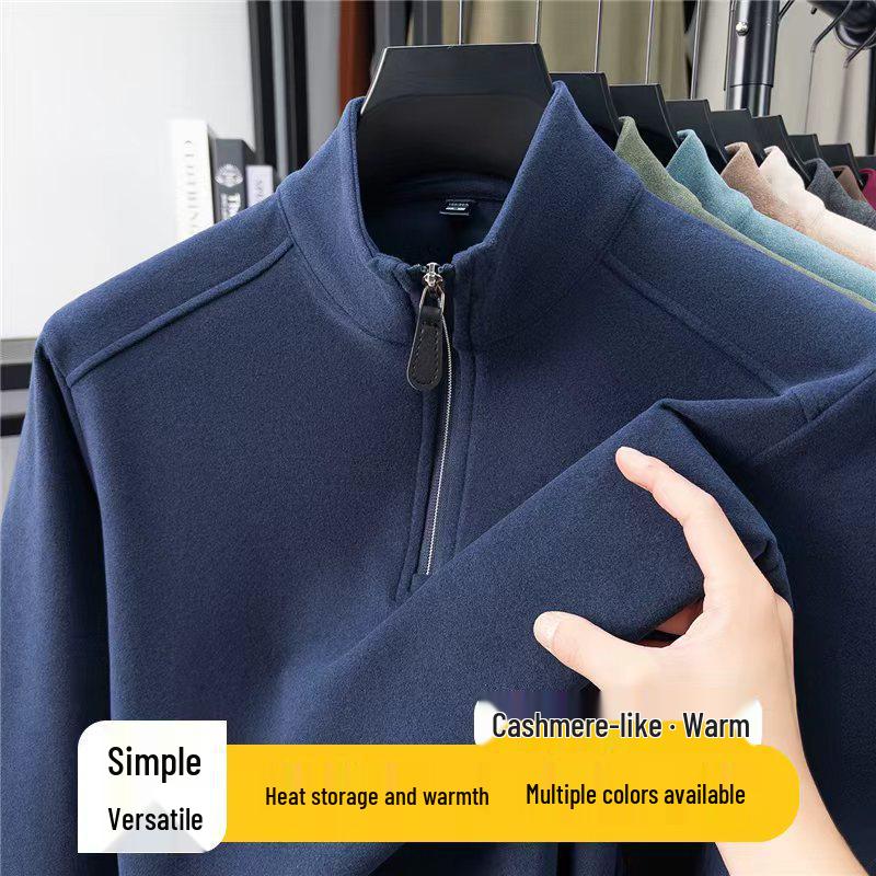 Men's Thermal Fleece Half-Zip Stand Collar Long Sleeve T-shirt Hoodie - Warm Autumn/Winter Layer
