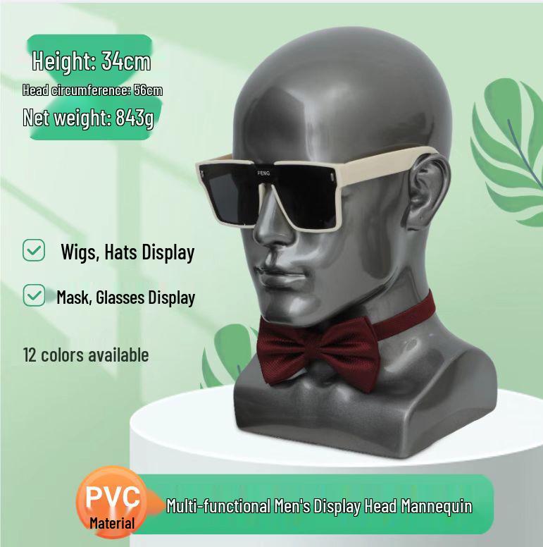 Men's Mannequin Head with Shoulder for Displaying Hats, Masks, and Glasses