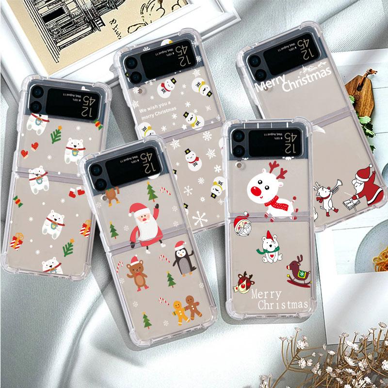 Cute Cartoon Doll Christmas Coque for Samsung Galaxy Z Flip 4 Z Flip 3 5G ZFlip4 ZFlip3 Flip4 Flip3 Clear TPU Silicone Case