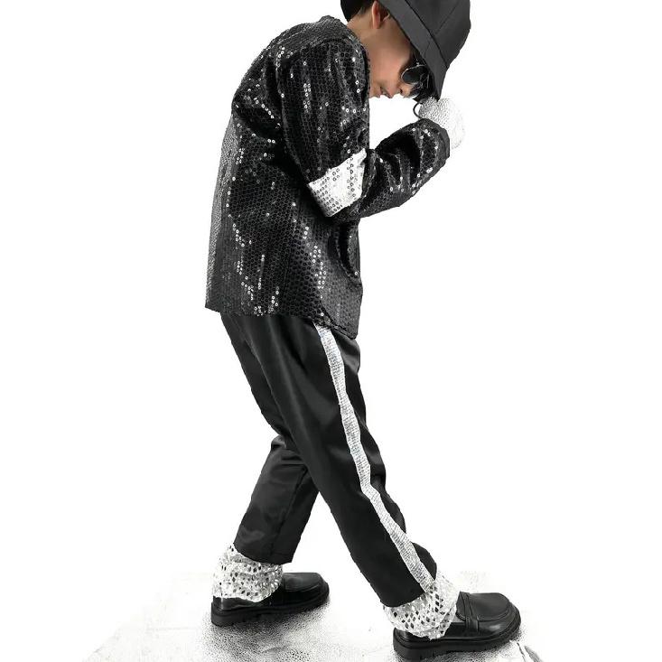 Impersonator Michael Joseph Jackson Costumes Jacket Sequies Black Shining Jacket