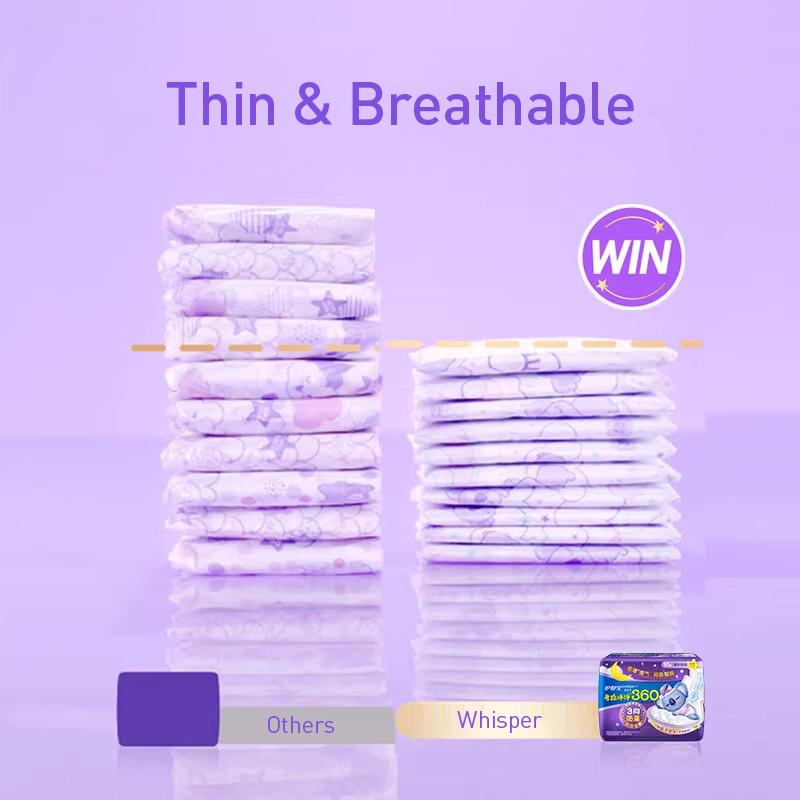 Whisper sanitary pads Night Sanitary Pads with 3D Cushion Technology 360mm*2 packs