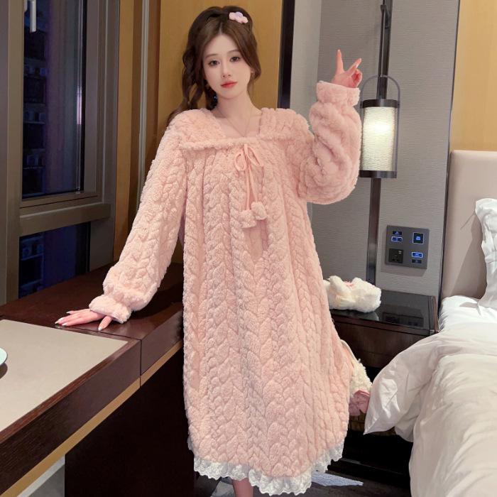 Cămașă de noapte din flanel pentru femei, mărime mare - cu mâneci lungi, drăguță, croială lejeră pentru toamnă/iarnă (Până la 200 lbs).