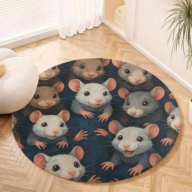 Round Cute Kitten Rug Vintage Pattern Office Mat Bedroom Desk Mat Kids Play Reading Area Carpet Non Slip Floor Cover Home