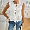 Women's Tie Front Tank Top Summer Crew Neck Sleeveless Flowy Shirts Casual Beach Vacation Babydoll Blouse