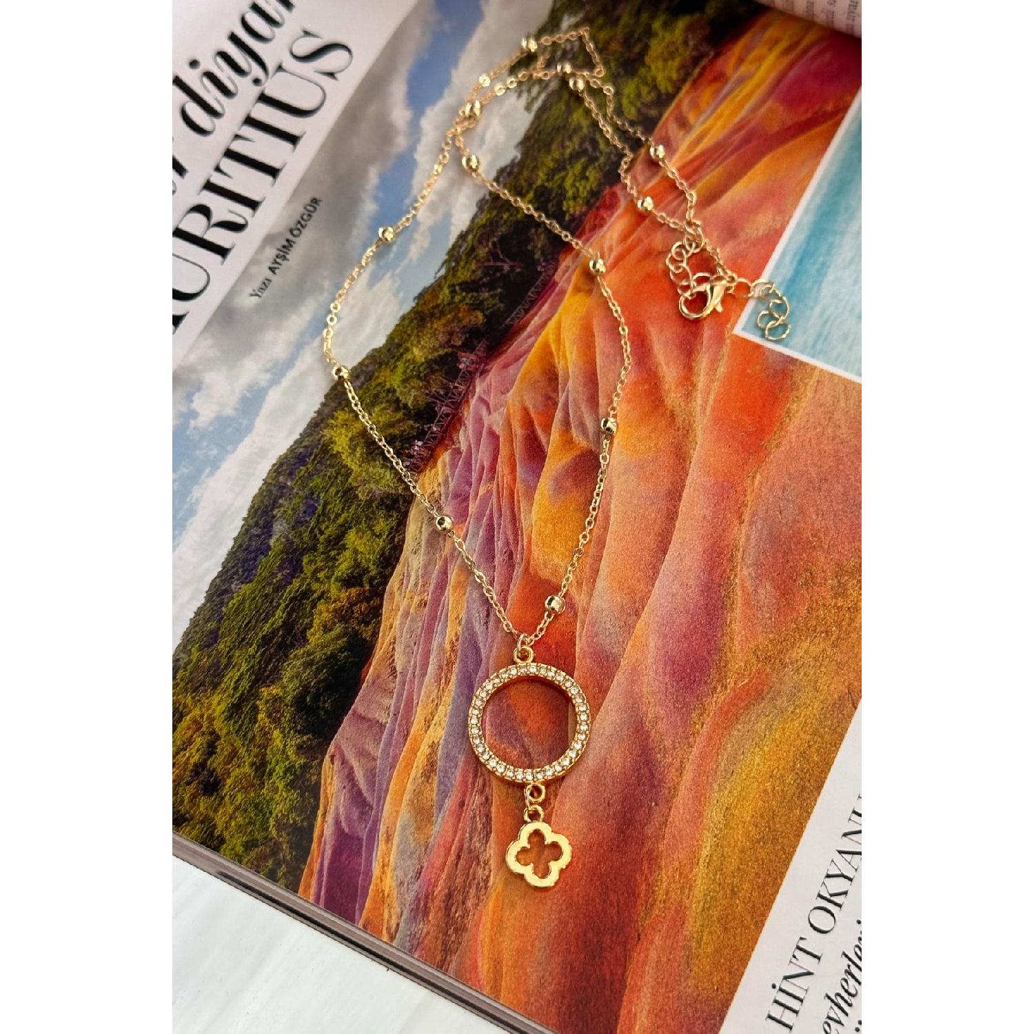 

Элегантное ожерелье с цирконовым камнем в форме круга, фигурка клевера 50 cm