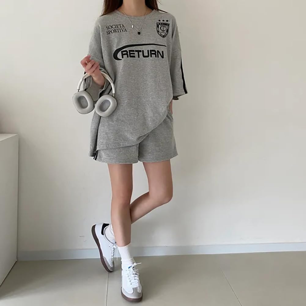 Summer Short Sleeve and Shorts Loose Plus Korean Summer Outfit [mxcgzl] Women's T-Shirt Set, Sweatshirt/Jersey, Fit, Sizes, Casual, Style, Stylish,