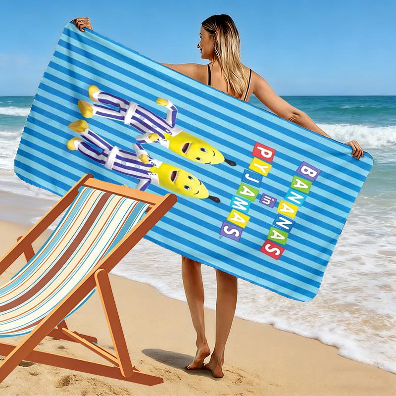 Bananas in Pyjamas Print Beach Towel, Large Soft Quick Dry Towel for Beach Camping Swimming