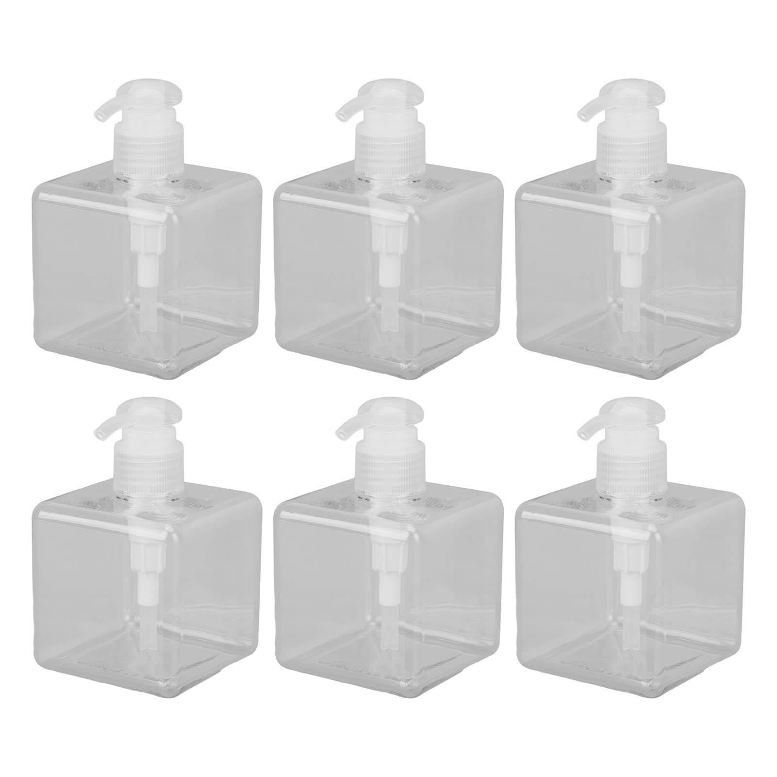 

6 шт. прозрачных бутылок-насосов 250 мл, плоский квадратный корпус, прозрачный, большого диаметра, портативный, пригодный для вторичной переработки