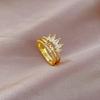 Real Gold Love Crown Full Diamond Ring Opening Adjustable Simple Jewelry Japanese Ring Couple Ring