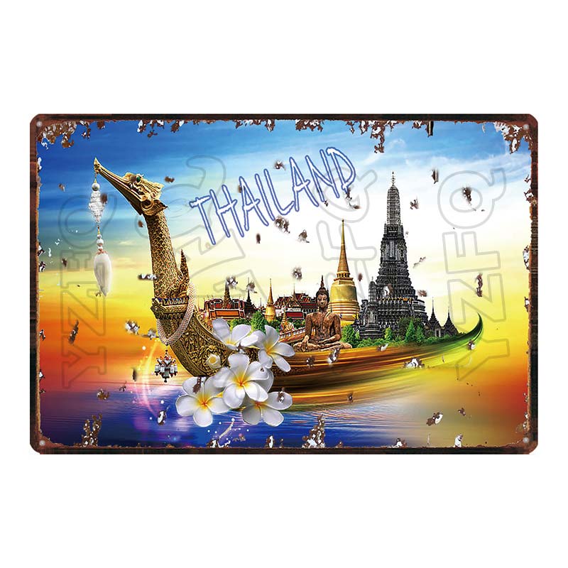 Thailand Tarvel City Tin Sign Bangkok Plaque Metal Vintage Elephant  Retro Plate For Wall Poster Bar  Art Home Decor  DU-5851A