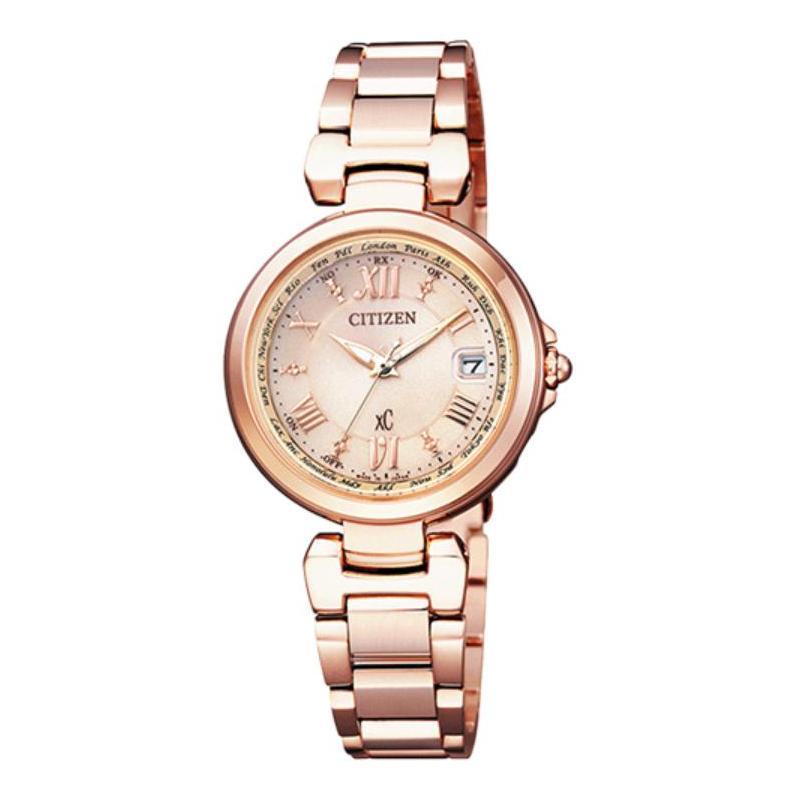 CITIZEN Eco-Drive Series Rose Gold Color Solar Quartz Steel Strap Women s Watch Gold Dial синий