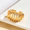 High-End Adjustable Stainless Steel Geometric Hollow Ring for Women