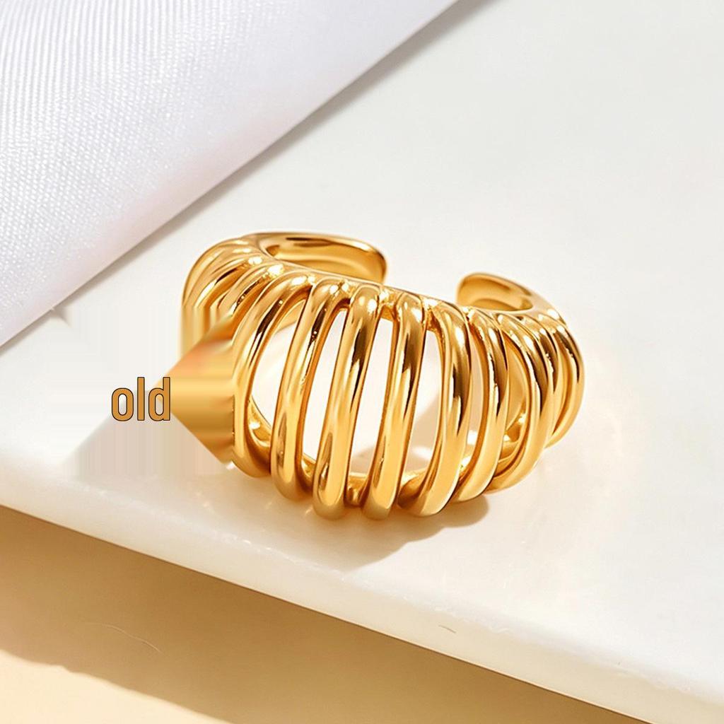 High-End Adjustable Stainless Steel Geometric Hollow Ring for Women