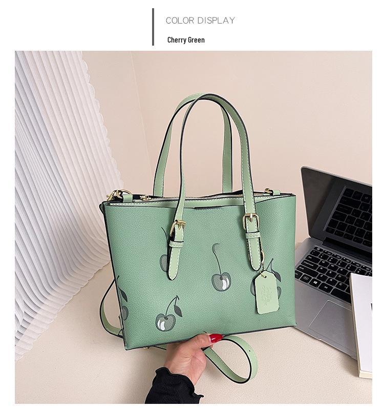 2025 Damen Retro Kirschdruck Tragetasche: Schulter- und Umhängetasche mit großem Fassungsvermögen