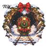 Christmas Window Clings Vintage Steam Train Static Sticker, 3D Broken Wall Effect Glass Winter Scene Decorations No-Adhesive Decal for Xmas Home Cafe