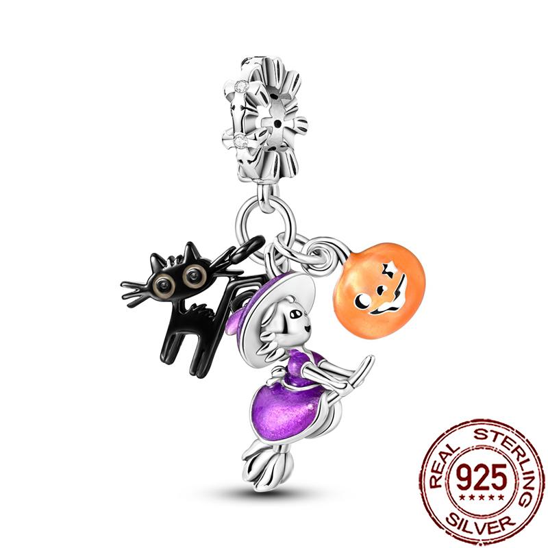 Gothic Charms Copper Pumpkin Calavera Colorida Beads Fit Snake Chain Bracelet Necklace Halloween Women Diy Jewelry