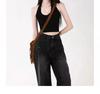 Plus Size Retro Black High-Waist Jeans for Women - Slimming, Wide-Leg, Floor-Length