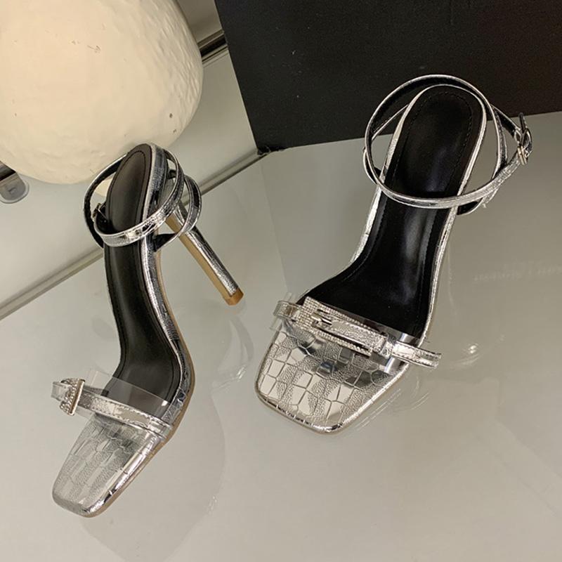 Mode Liyke Mode Große Kristallschnalle Designer Sandale Weiblich Sexy Eckige Zehenpartie Party Stripper Heels Schuhe Frauen Knöchelriemen Sandalias