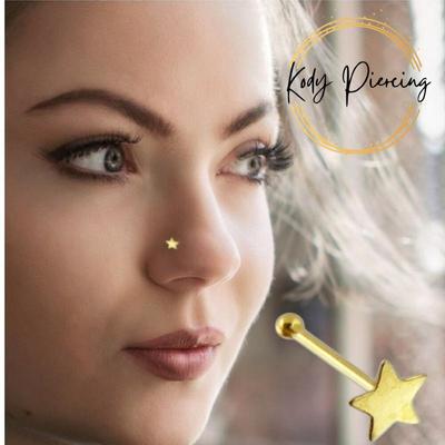 KODY PIERCING Nasenpiercing aus 14-karätigem Gold mit Stern-Design-Edelstein-Juwel – hochwertiges Piercing