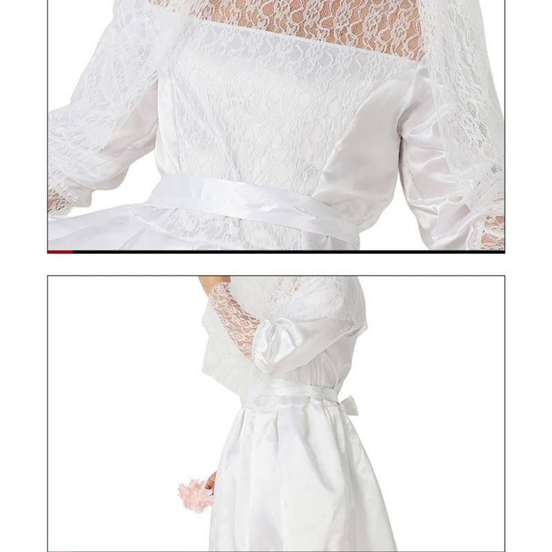 Funny Bride Costume Bridal Veil White Wedding Dress with Belt Funny Novelty Fancy Dress Outifts for Stag Do Hen Party