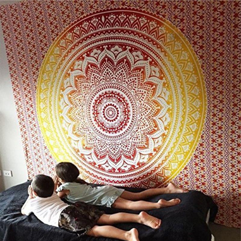 Large Golden Ombre Mandala Wall Tapestry Traditional Indian Hippie Room Decoration Oriental Artist Indian Bedroom Hanging
