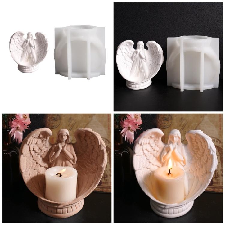 Candle Accessories Molds Candle Holder Mold Angel Shape Candle Bracket Mold Silicone Texture for Handmade Candlestick