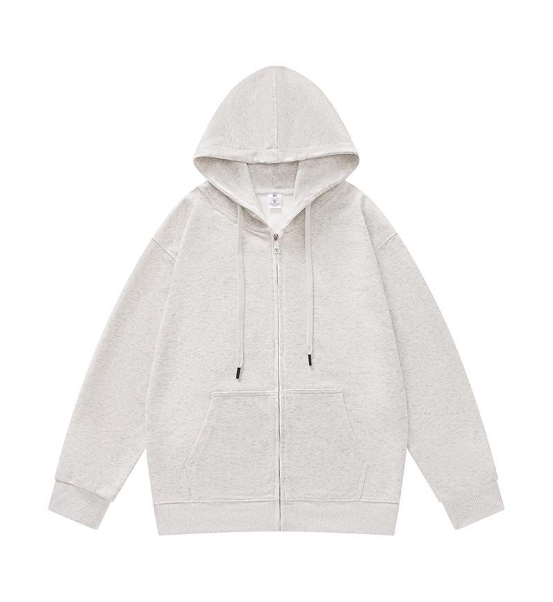 Unisex Loose Fit Zipper Hooded Cardigan Sweatshirt - Solid Color Casual Outerwear