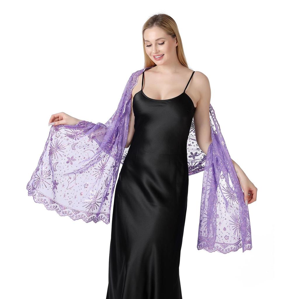 Elegant Star and Moon Embroidered Shawl for Weddings and Evenings
