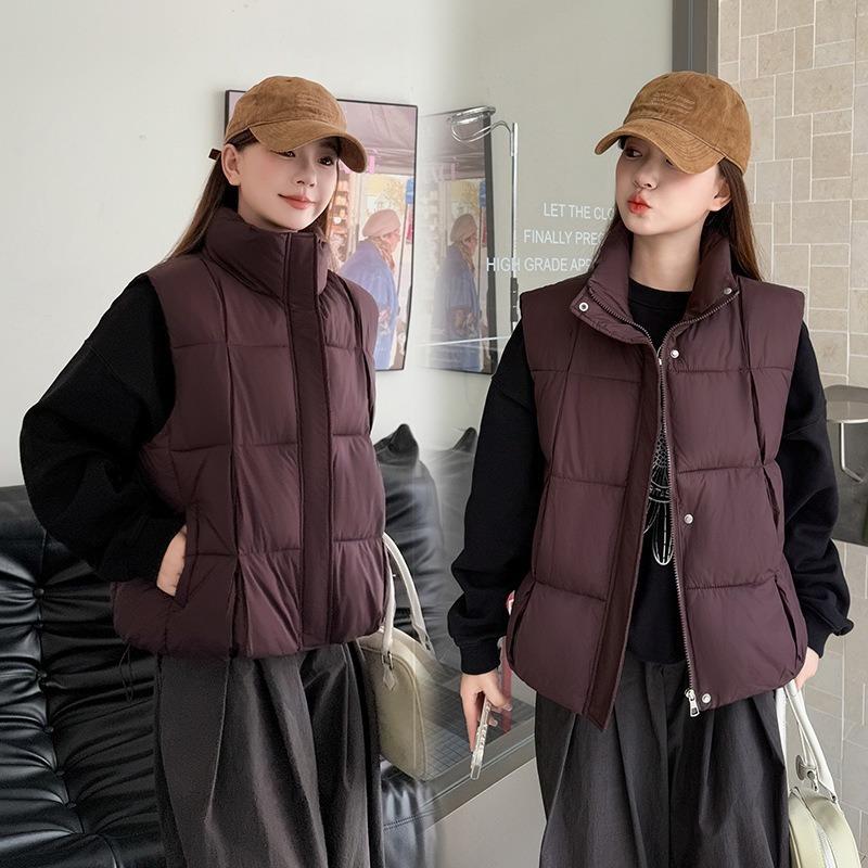 New autumn and winter solid color zipper stand-up collar short cotton vest small man wearing thin student vest jacket Cang