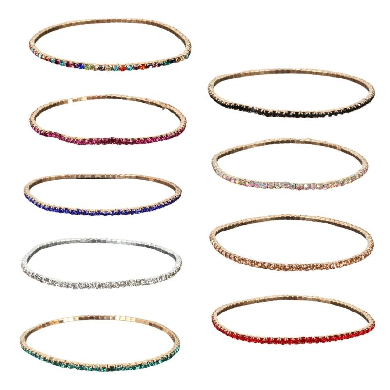 9 Pieces Multicolor Zirconia Elastic Bracelet Set Fashionable Stretch Rhinestones Handchain Jewelry for Women Girls
